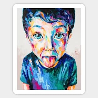 Picture of a boy sticks out his tongue. Sticker